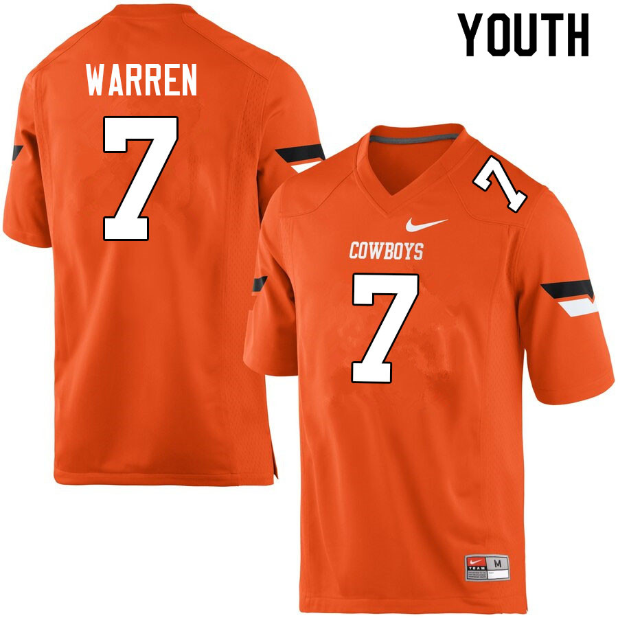 Youth #7 Jaylen Warren Oklahoma State Cowboys College Football Jerseys Sale-Orange - Click Image to Close